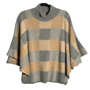 Note di Anita One Size Merino Wool Cashmere Plaid Poncho Mock Neck‎ Boxy Italy